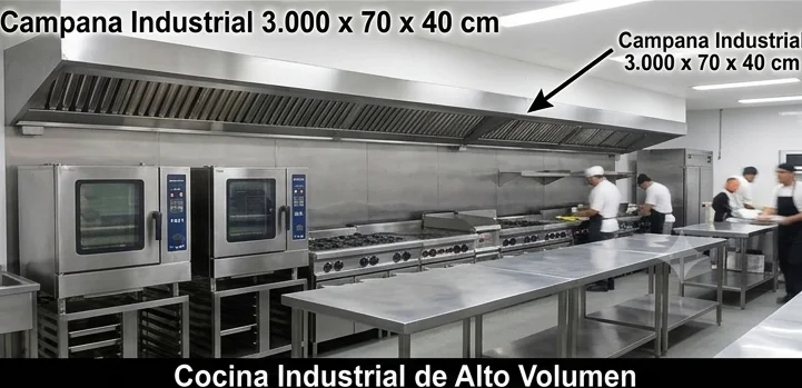 Campana Industrial 3.000 x 70 x 40 cm